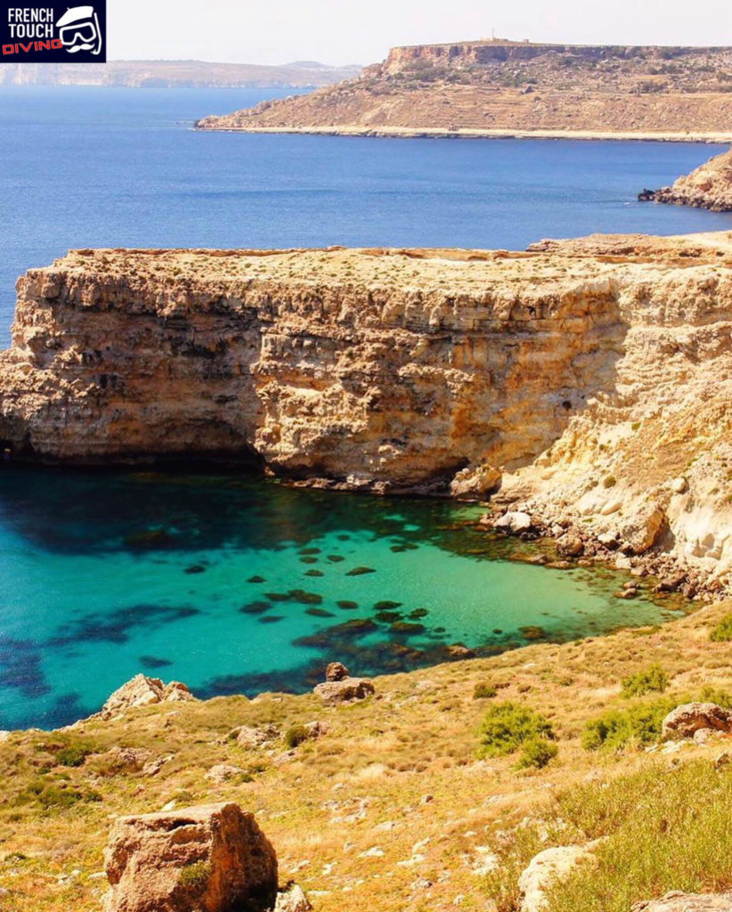 Landscape of Malta with hills and sea